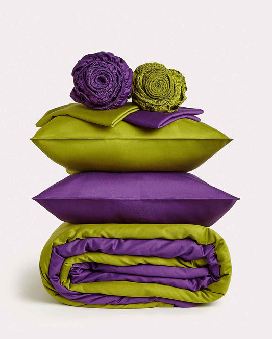 Reversible Sateen Bedding Set - Purple & Green