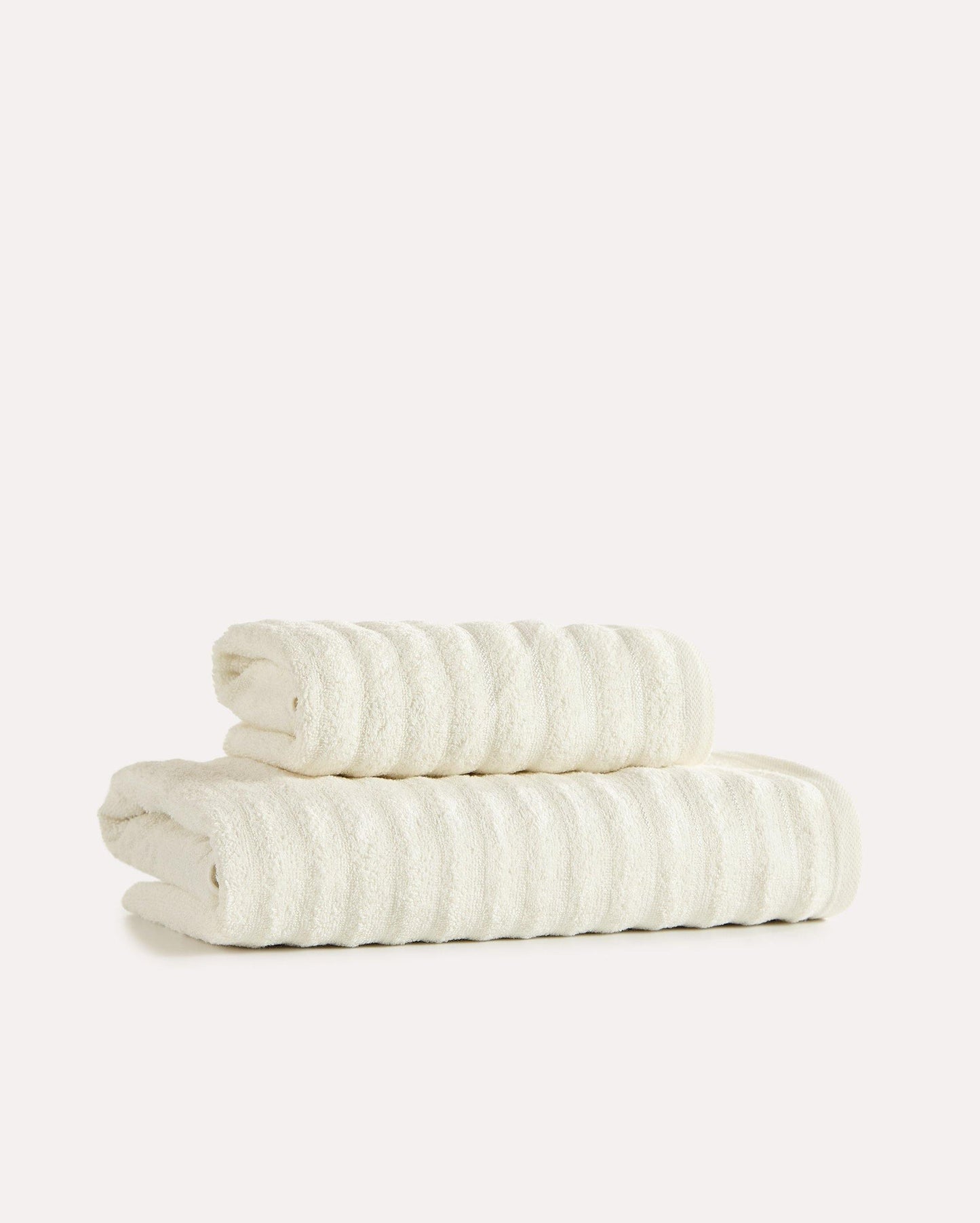 Ribbed Cotton Towel Set 2pcs - Cream - Ocoza