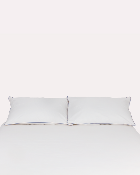 Classic Percale - Fitted Sheet Set- White with Navy Blue Piped Edge