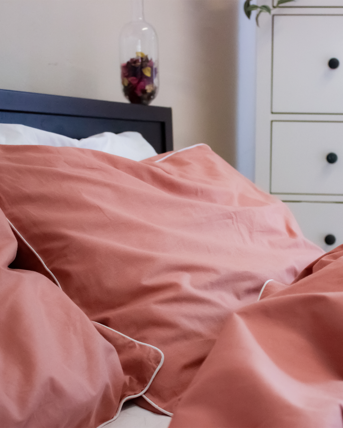 Classic Percale - Core Bedding Set - Peach with White Piped Edge