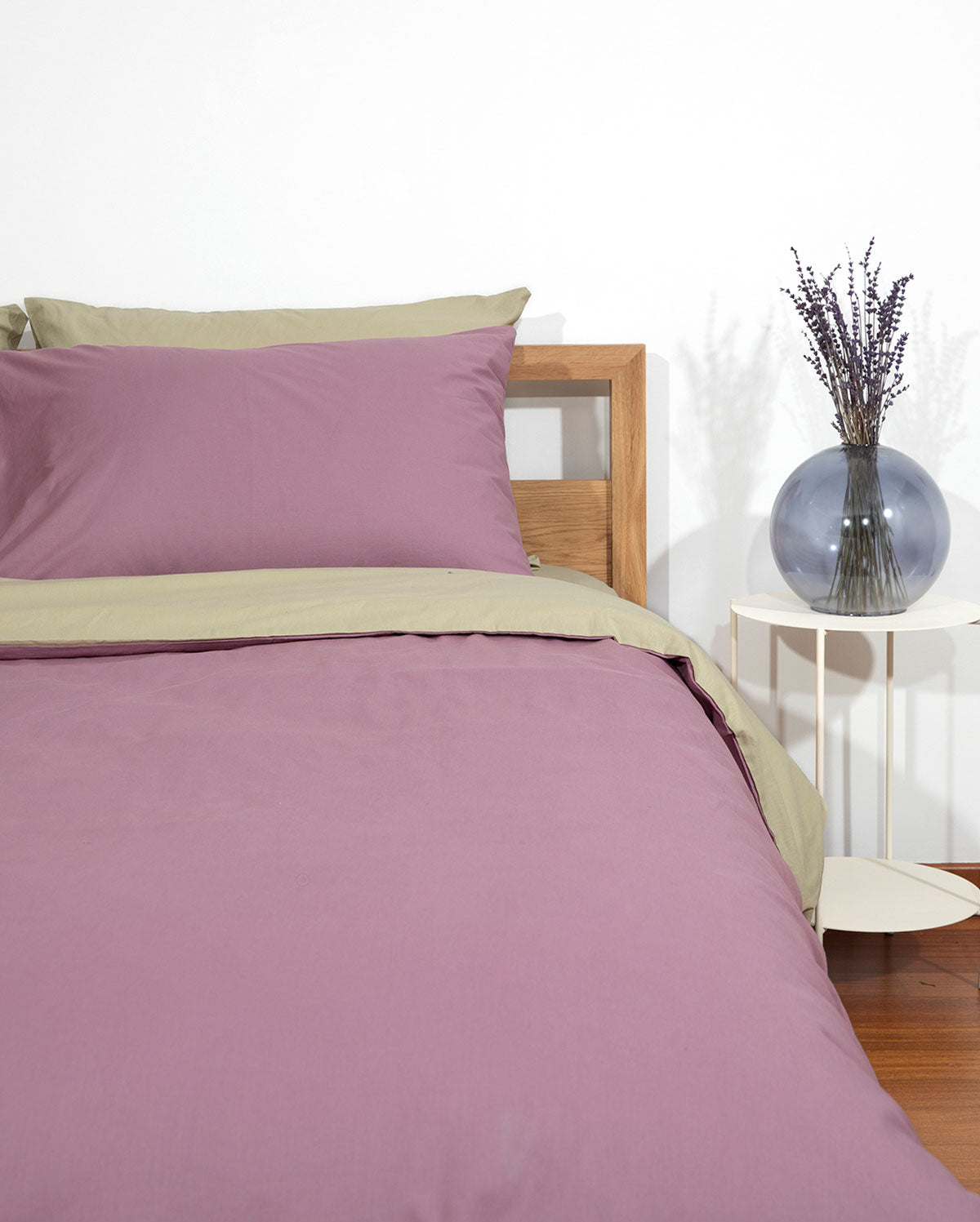 Reversible Percale Duvet Cover- Sage Green & Lilac