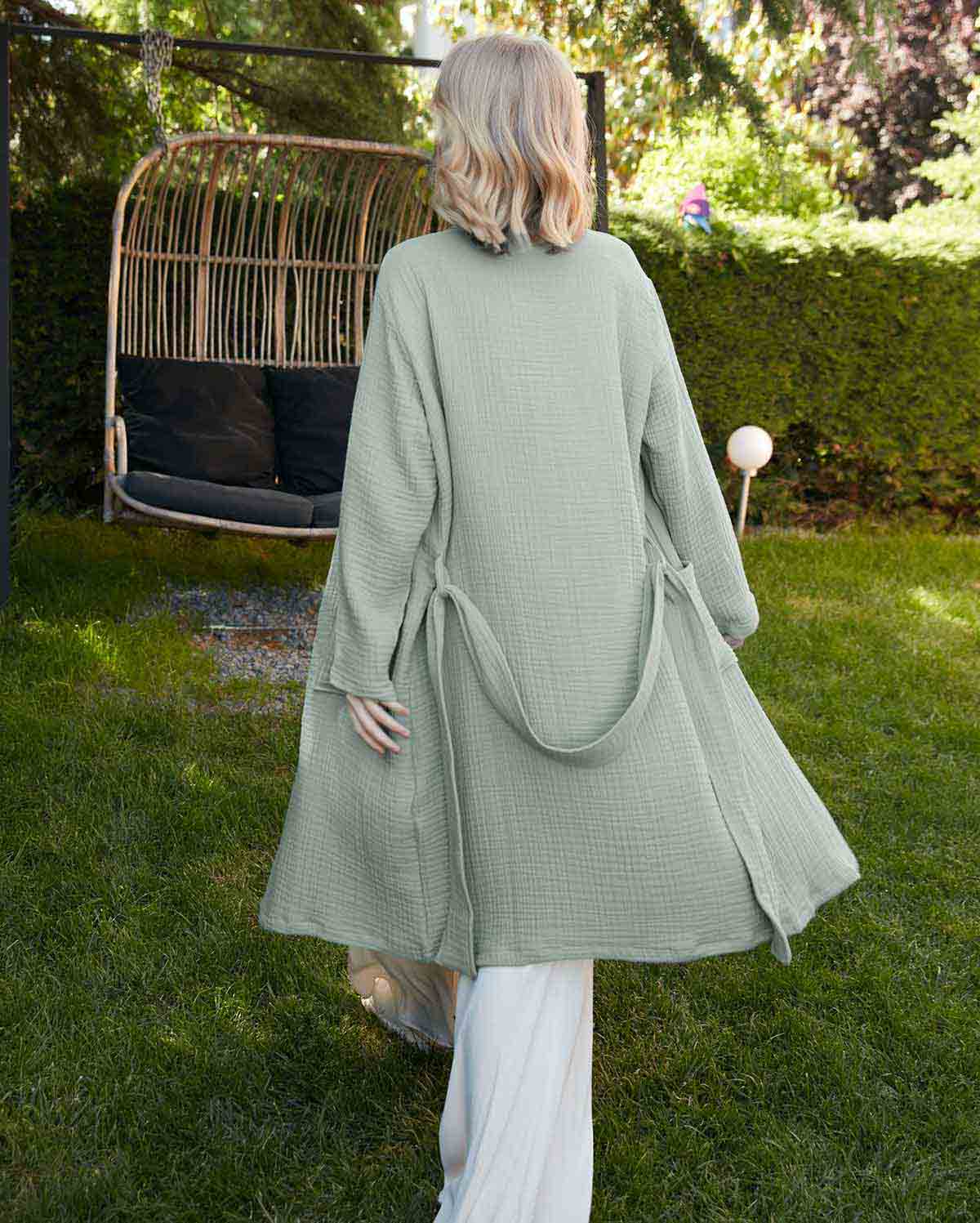 Muslin Cotton Bathrobe - Sage Green