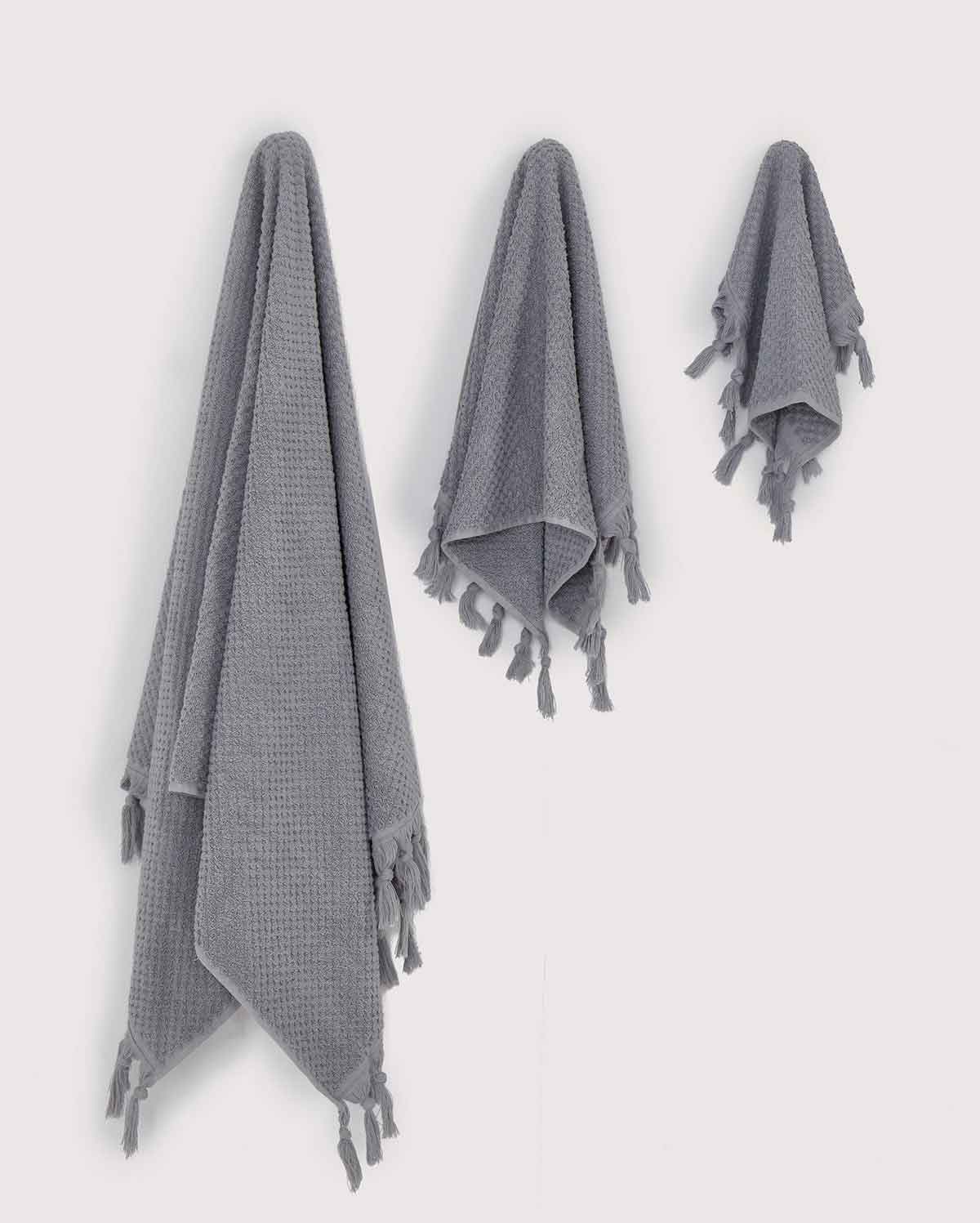 Cotton Tassel Towel Set - Grey (3 Towels)