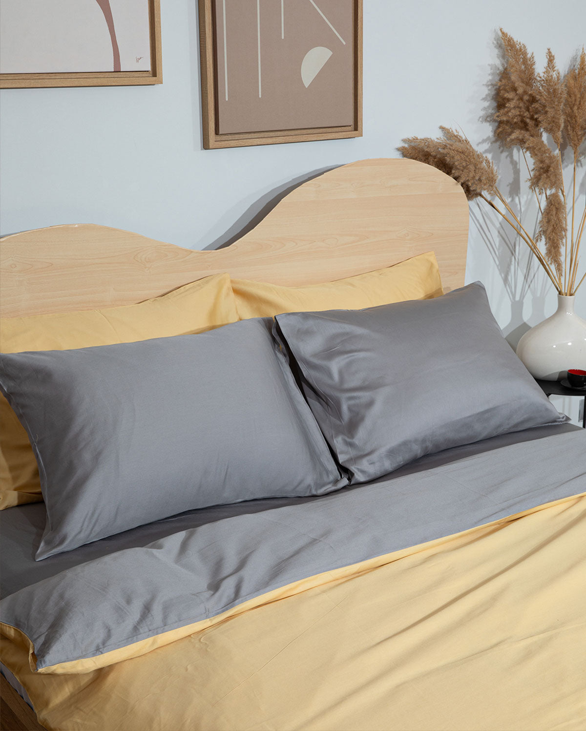 Reversible Sateen Duvet Cover - Gold & Dove Grey