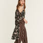 Flower Printed Pyjama Set with Dressing Gown - Black