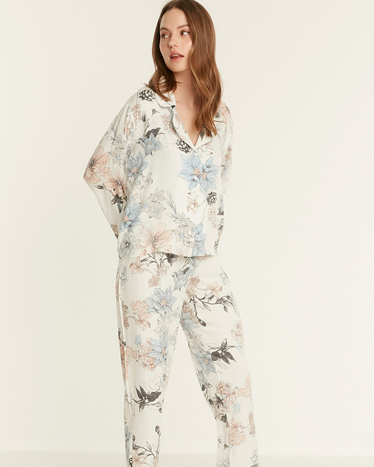 Flower Printed Pyjama Set - Ecru