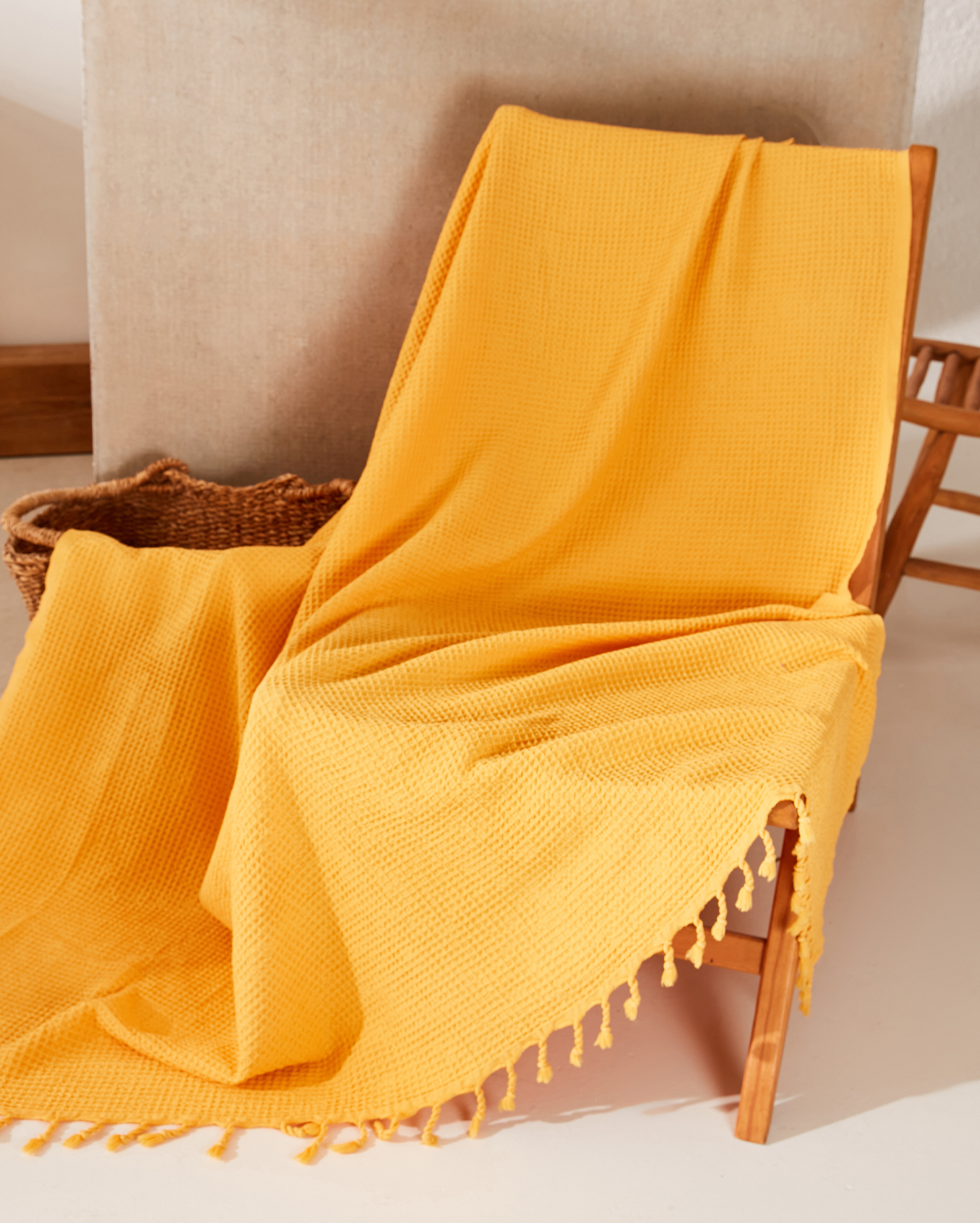 Waffle Cotton Blanket - Yellow