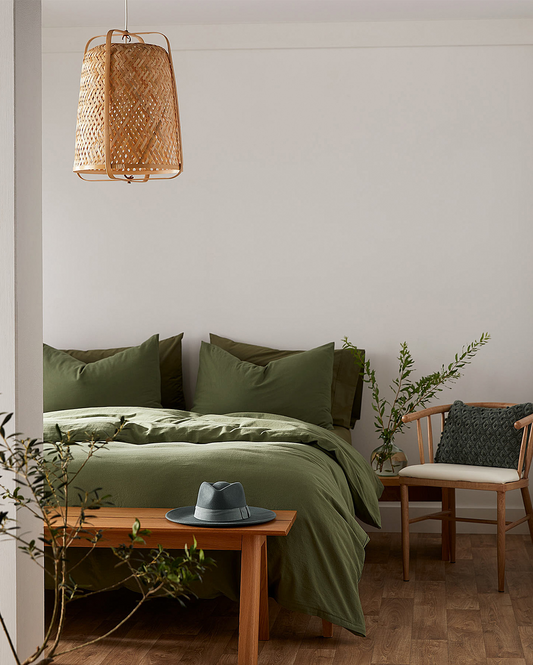 Washed Linen Duvet Cover Set - Green