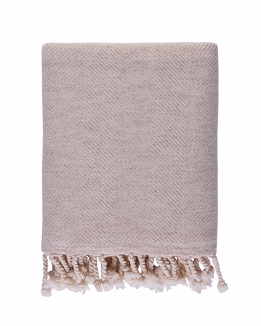 Herringbone Wool Throw - Beige