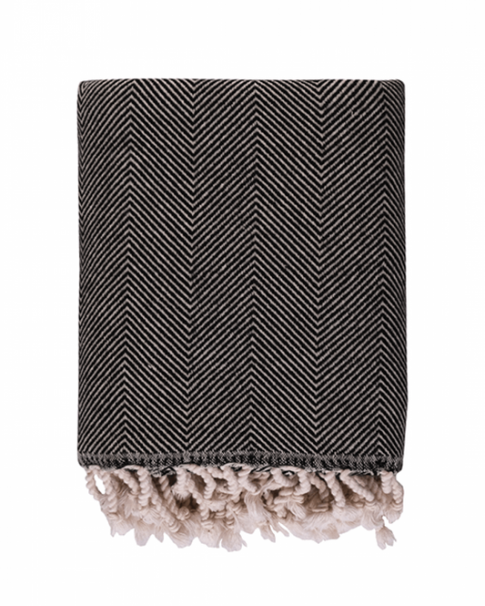 Herringbone Wool Throw - Black