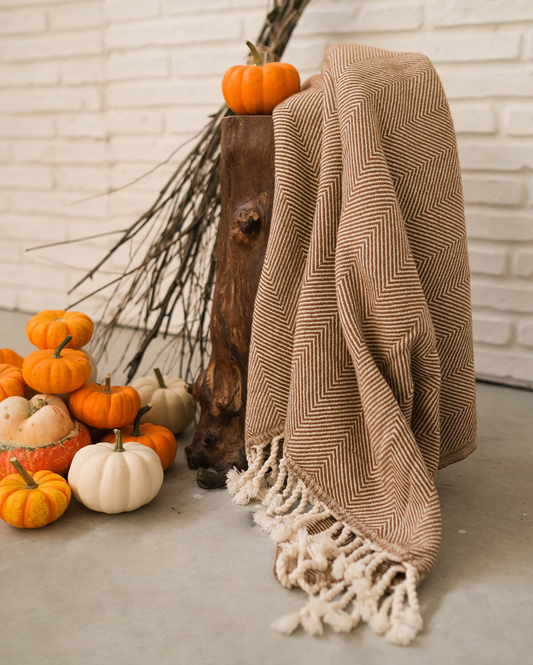 Herringbone Wool Throw - Camel