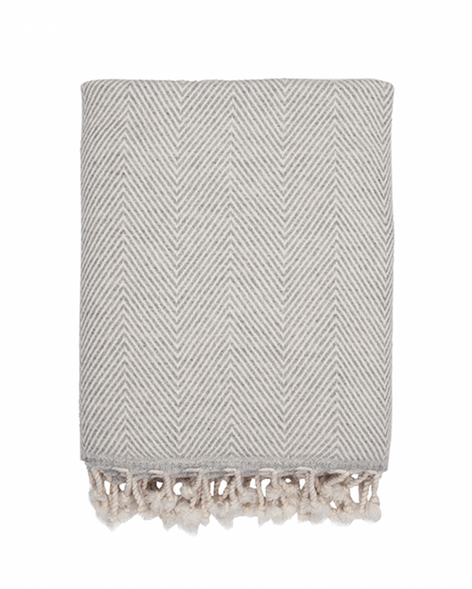 Herringbone Wool Throw - Grey