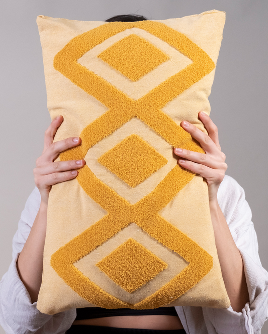 Zigzag Embroidery Cushion Cover - Mustard & Blush