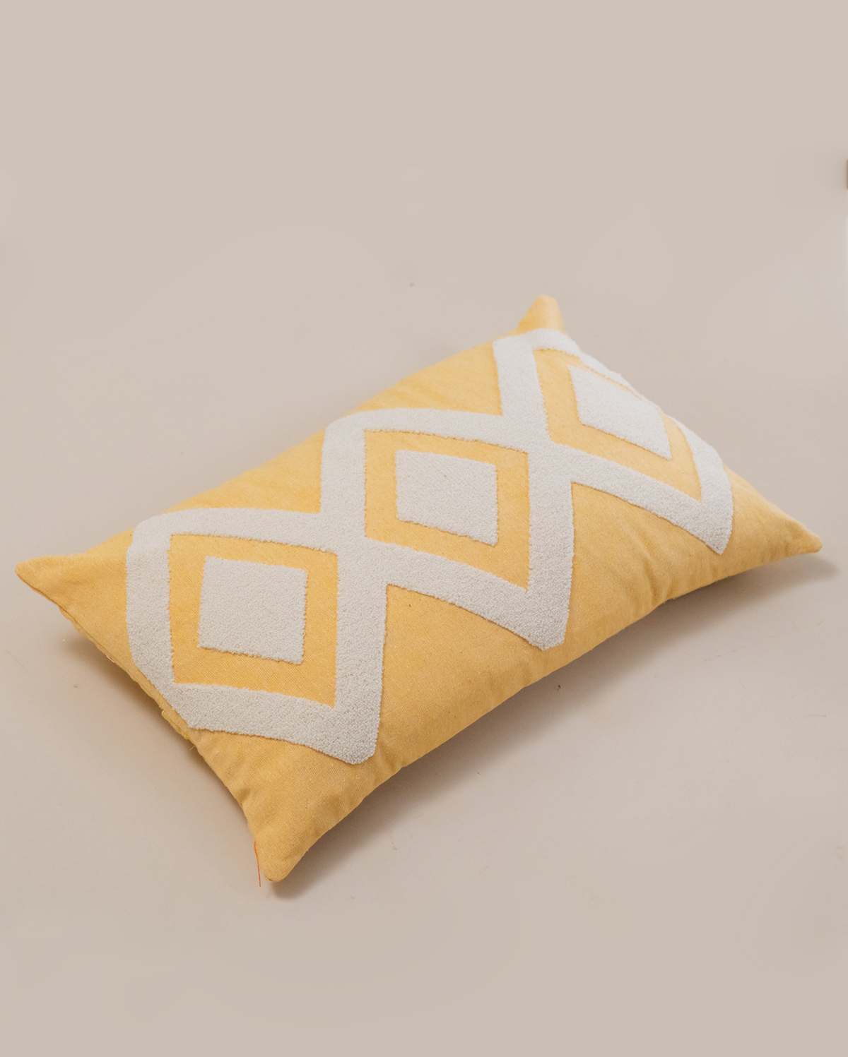 Zigzag Embroidery Cushion Cover - Yellow & Grey