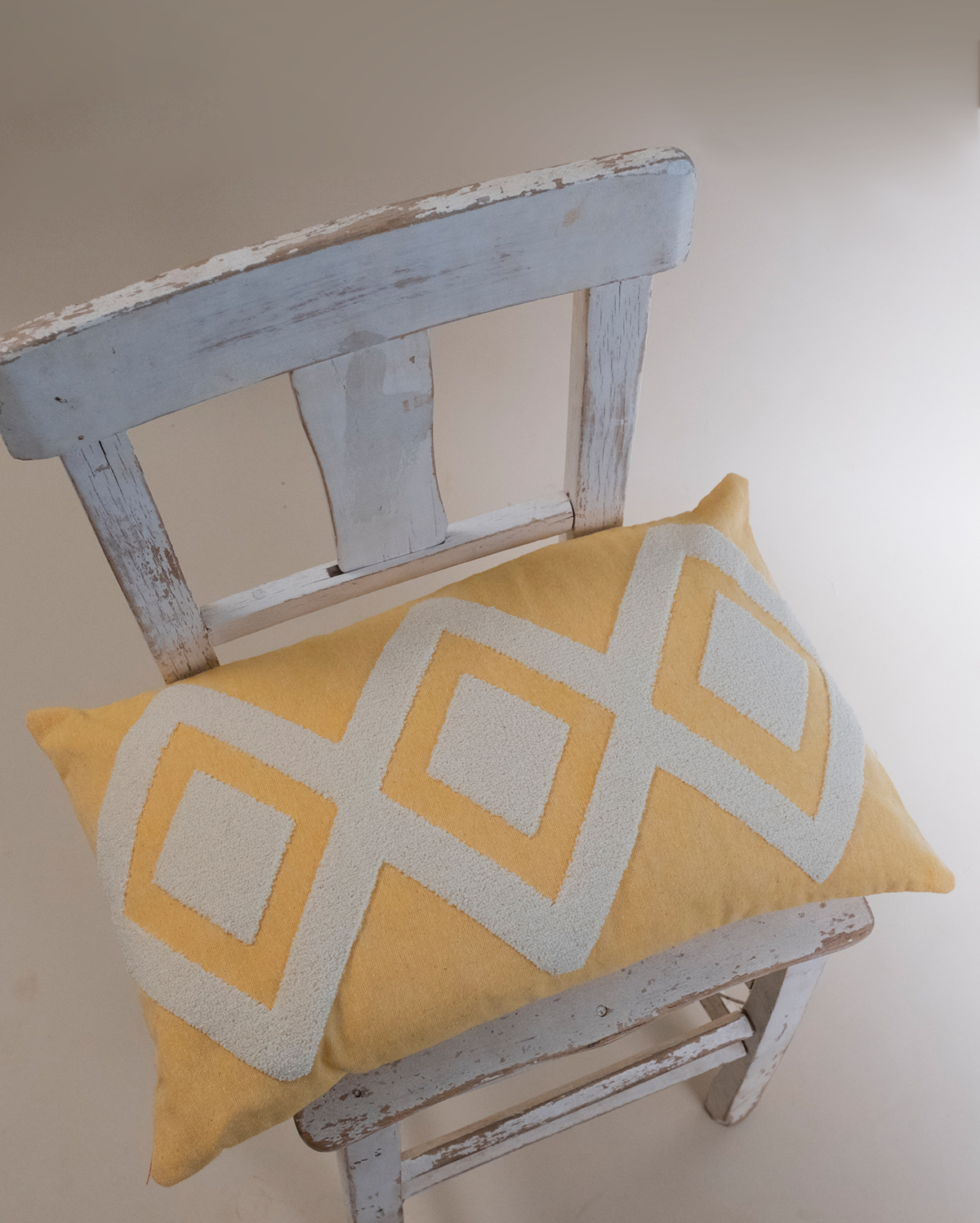 Zigzag Embroidery Cushion Cover - Yellow & Grey